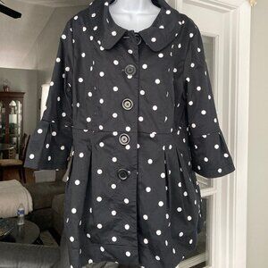 Eden Court Black White Polka Dot Trench Coat X Large